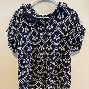 NWT Anthropologie Fig & Flower Embroidered Collared Blouse Size M